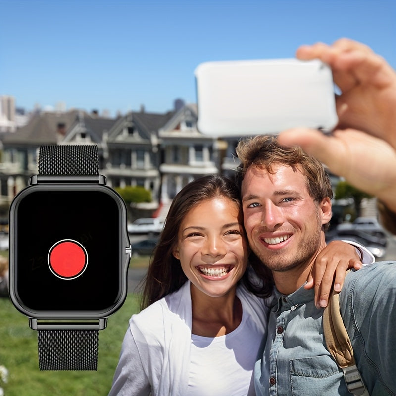 Smart Watch for Men and Women Stainless Steel Mesh Band Compatible with Android and iPhone