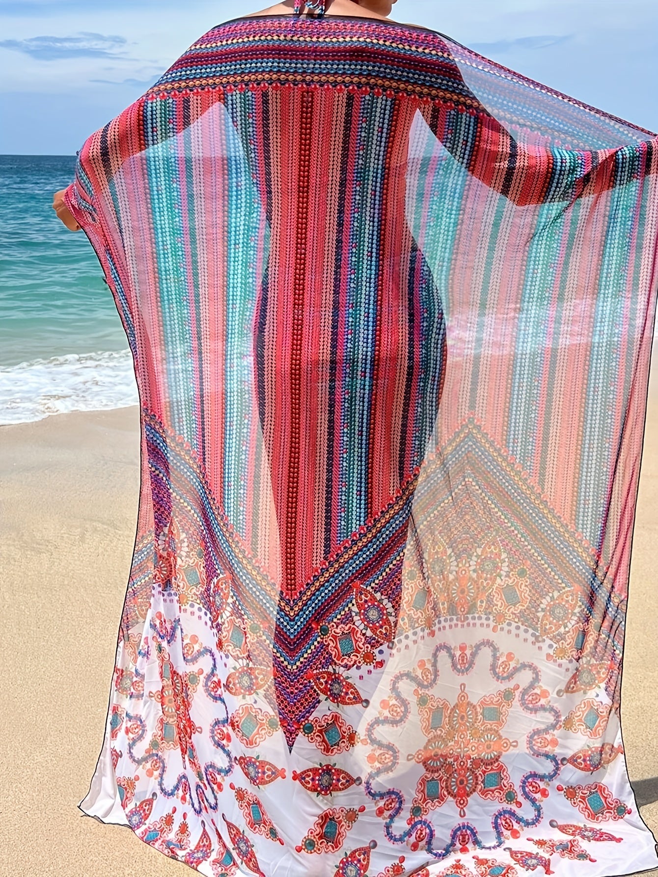 Bohemian Dot Print High-Waisted Bikini Set with Sun Protection Cover-Up for Women