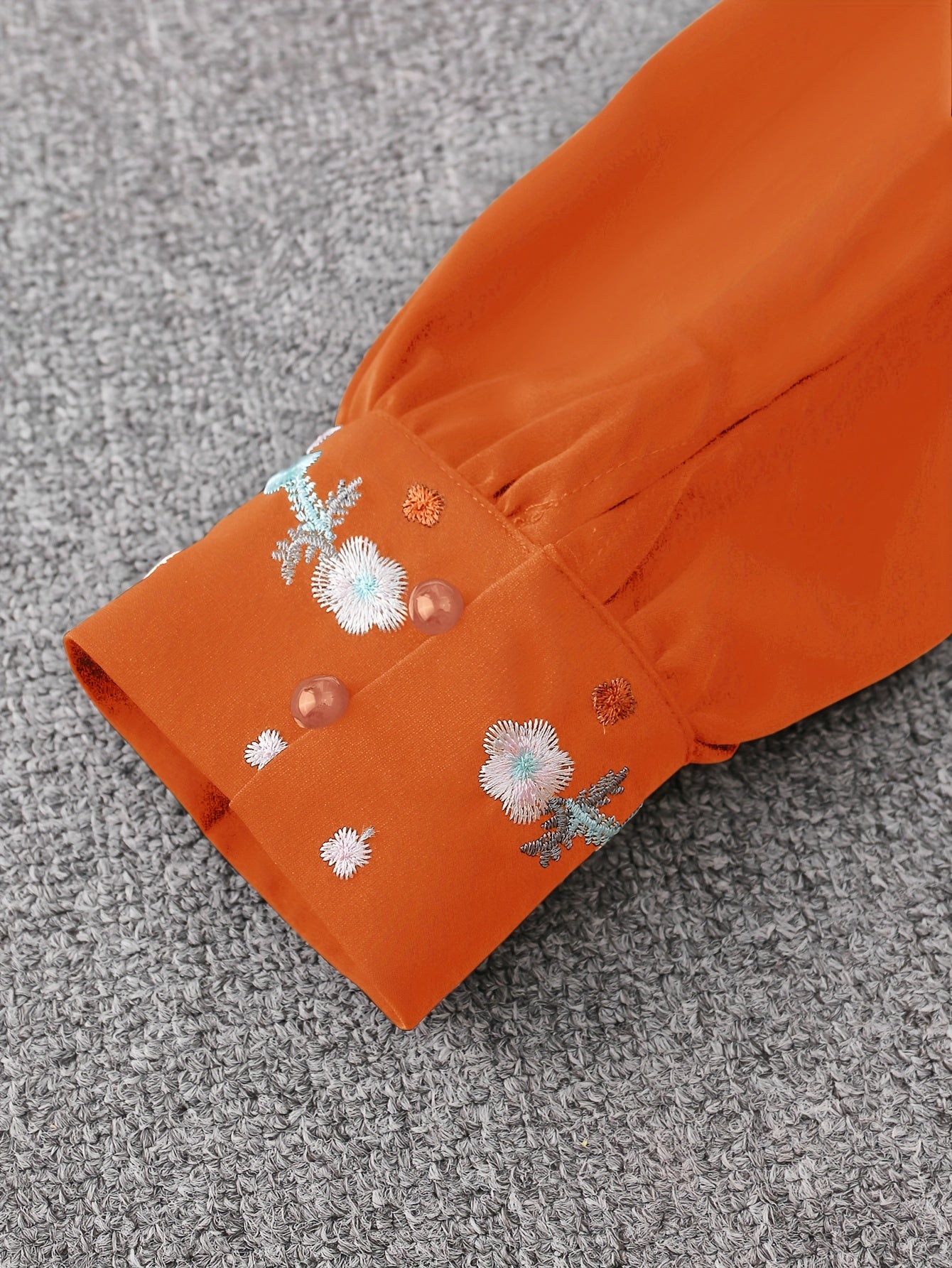 Women's Long Sleeve Embroidered Blouse with V-Neck and Button Front