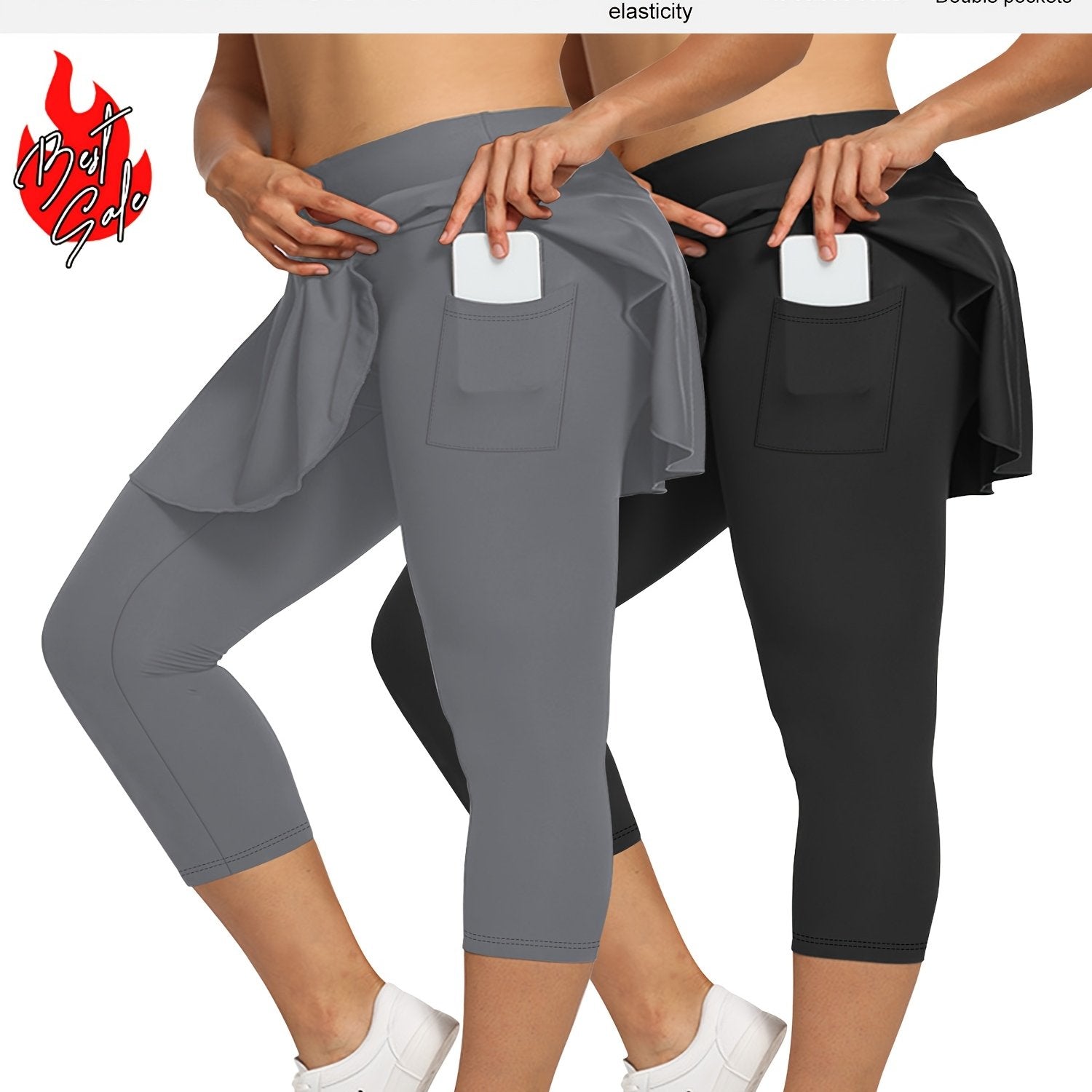 Women's High-Waist 7-Inch Skort Pants with Pockets Stretchy Soft Plus Size