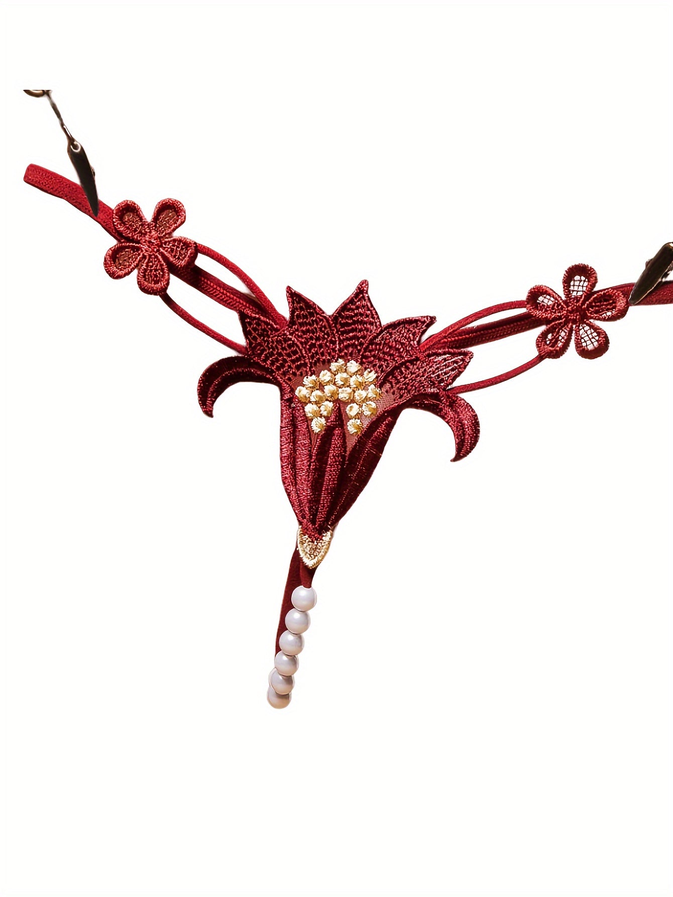 Beaded Floral Thong Panties Low Rise Breathable Polyester Lingerie