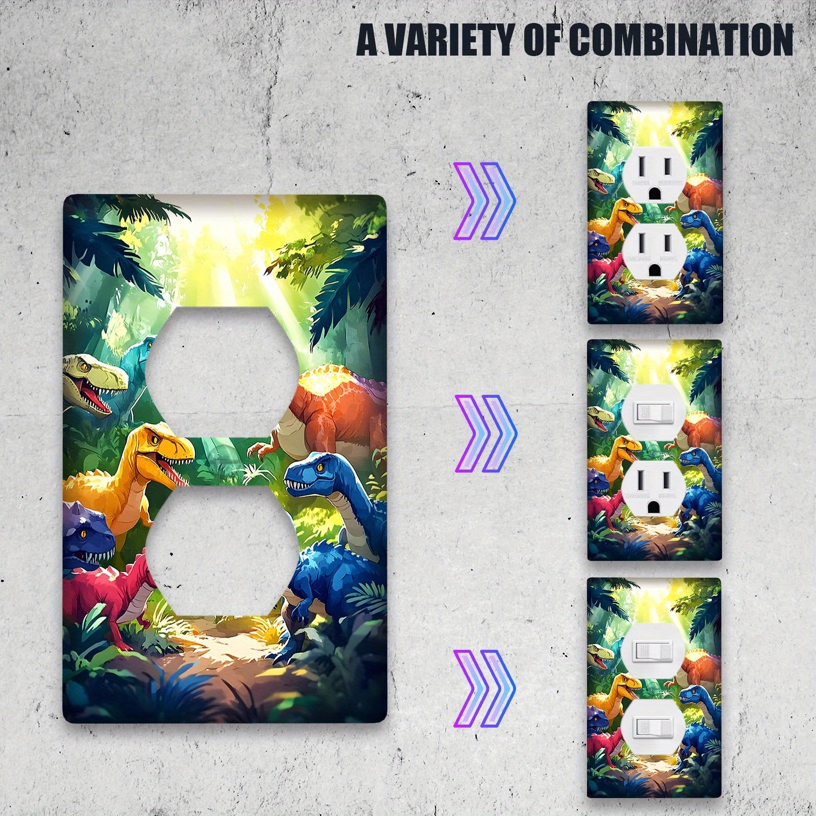 Batareyasiz oson o'rnatish uchun sevimli dinazor naqshli yoritgich. Uy yoritgichi va shift fanlari uchun ideal.