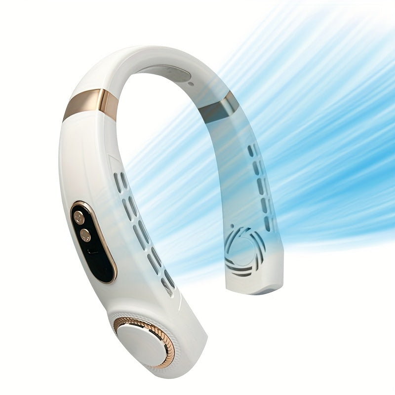 Bladeless neck fan USB rechargeable 5 speed digital display LED emergency lighting outdoor sports beach