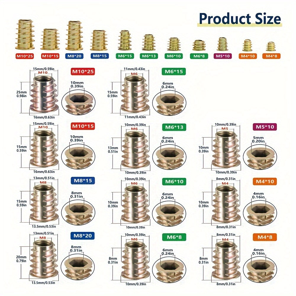 Threaded Inserts Nut Kit for Wood Furniture Zinc Alloy Bolt Fasteners