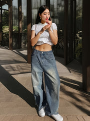 Women's Wide Leg Jeans Denim Solid Color Non-Stretch Casual for Spring Fall