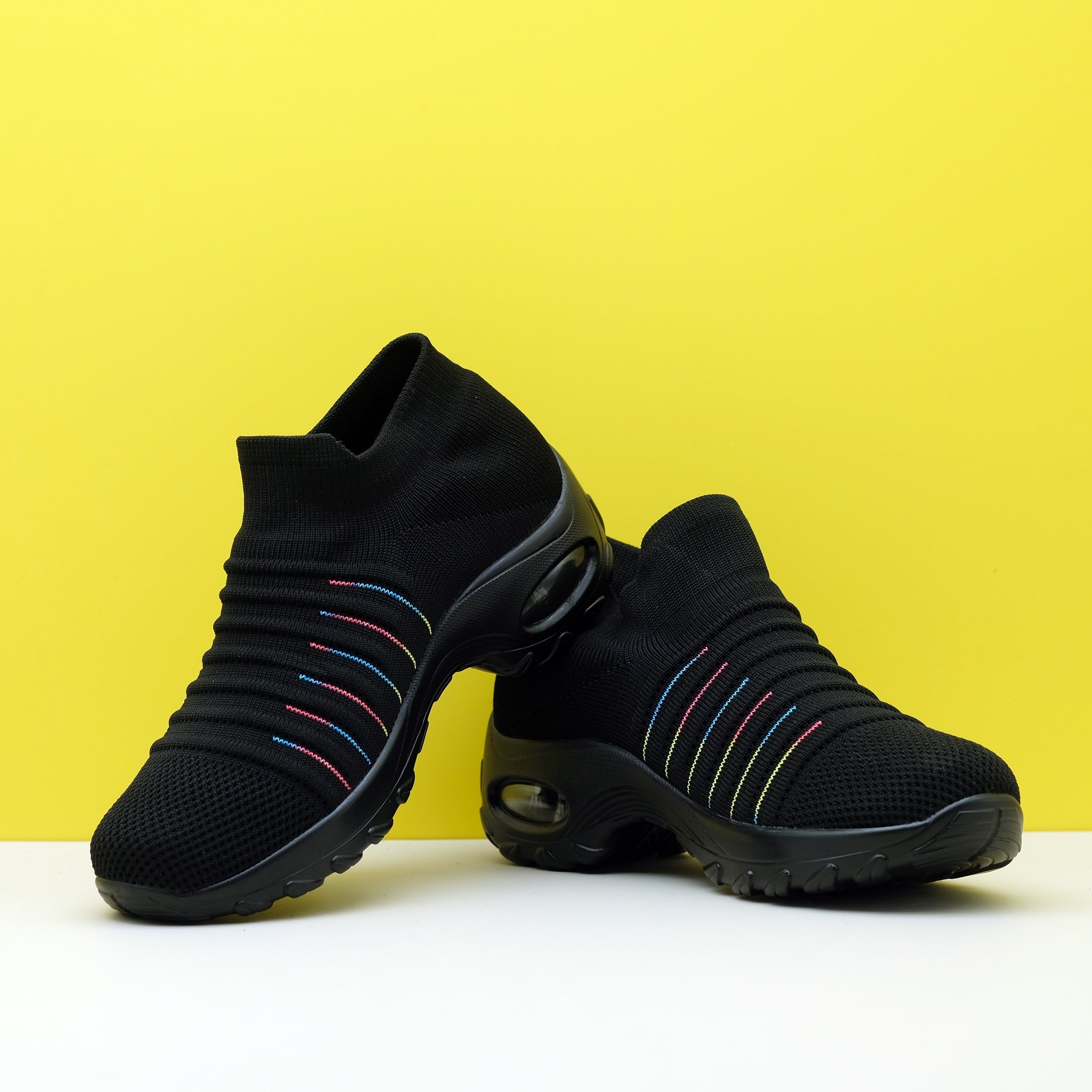 Women's Striped Pattern Chunky Sneakers Casual Slip-On Outdoor Shoes