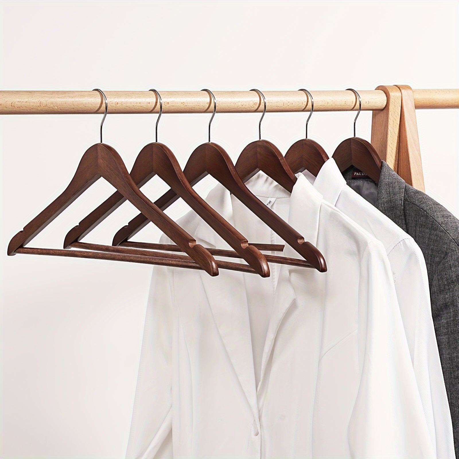 Set of 10 Solid Wood Hangers Non-Slip Traceless Closet Organizers for Coats and Suits