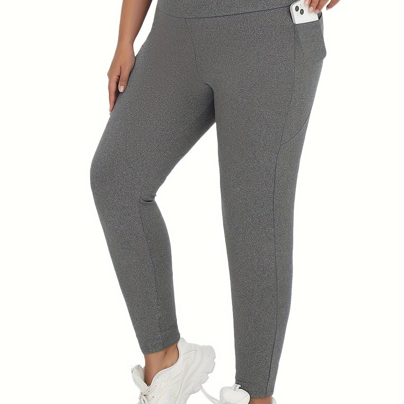 Plus Size Soft Leggings With Pockets For Women High Waist Yoga Running