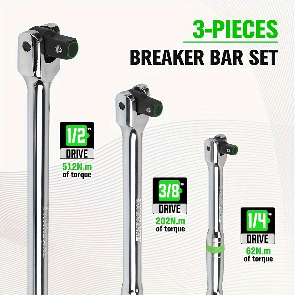 6-Piece Heavy Duty Breaker Bar Set 1/4, 3/8, 1/2 Inch Drive Steel