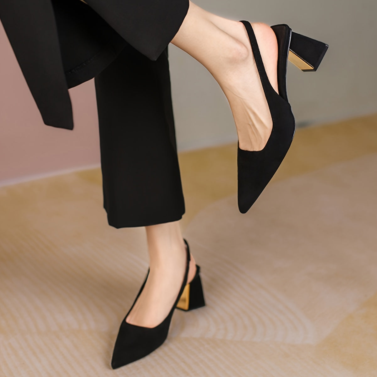 Women's High Heel Pointed Toe Ankle Strap Shoes Rubber Sole