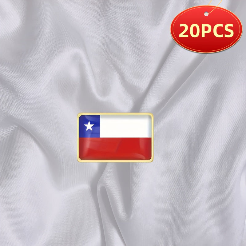 Kiyimlar va sumkalar uchun 20 ta vintage alloy Chili bayrogʻi kvadrat belgilari to'plami