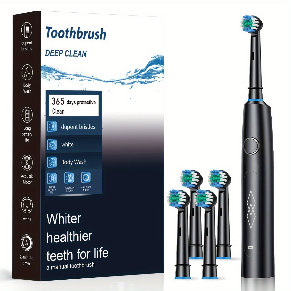 Black Sonic Electric Toothbrush for Adults with USB Rechargeable Battery and 5 Modes