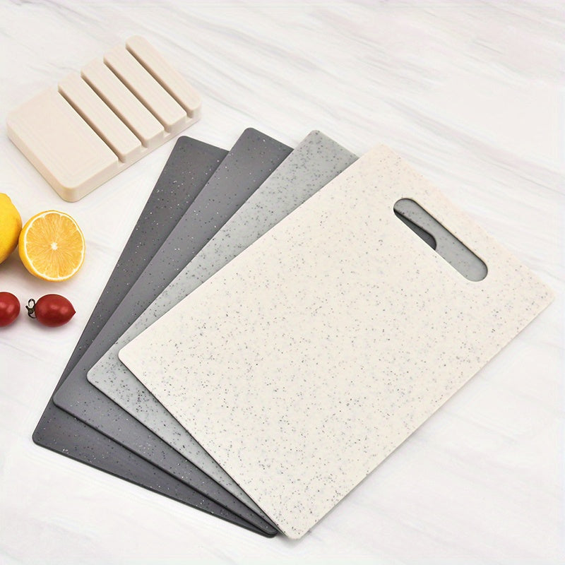 Set of 4 Plastic Kitchen Cutting Boards with Handles and Mat for Fruits