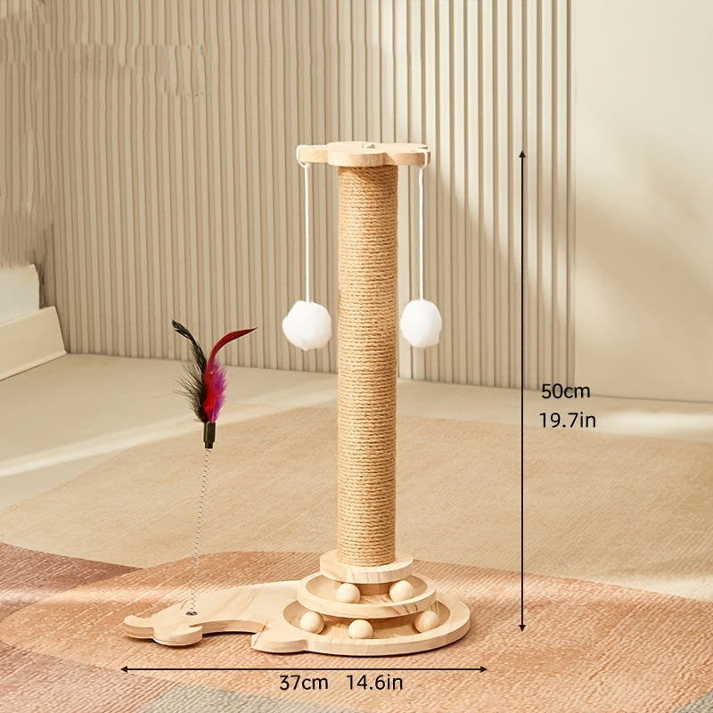 Interactive Cat Scratching Post with Rotating Tassels and Durable Polyester Fiber Scratch Board