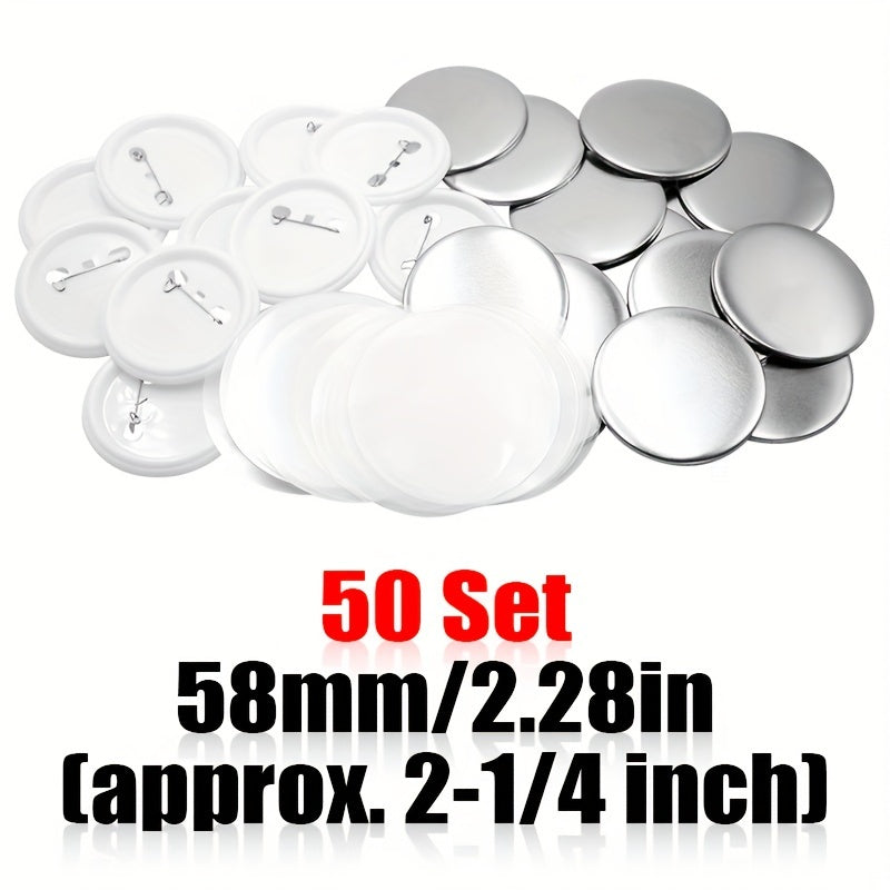 50 Sets of 58mm Round Button Parts for DIY Pin Making Plastic and Tinplate