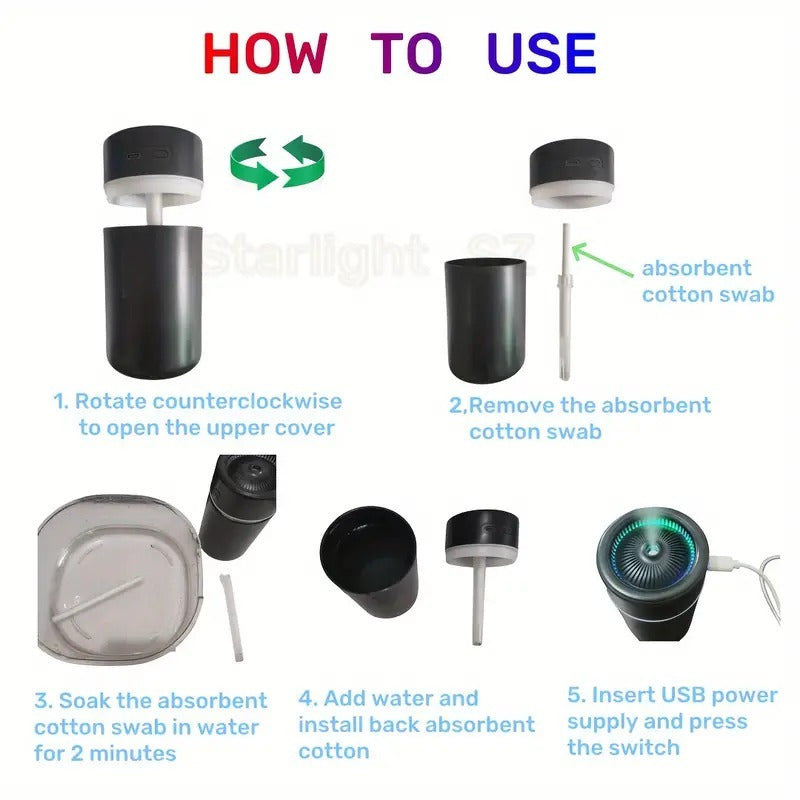 Розовый USB-аромат diffuser-увлажнитель с LED-подсветкой для дома, офиса, автомобиля