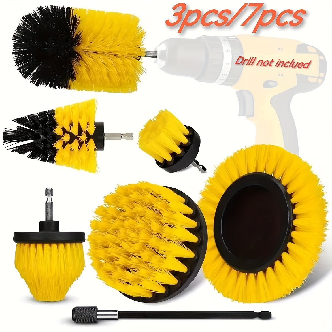 3/7pcs Drill Brush Set for Cleaning Kitchen Bathroom Car Tightly Spaced Surfaces