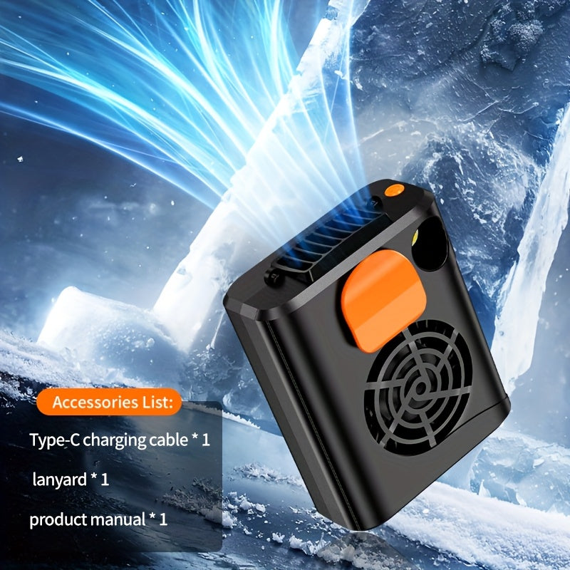 Orange Portable Wearable Neck Fan with Clip-On Design, Long Battery Life, Adjustable Speed