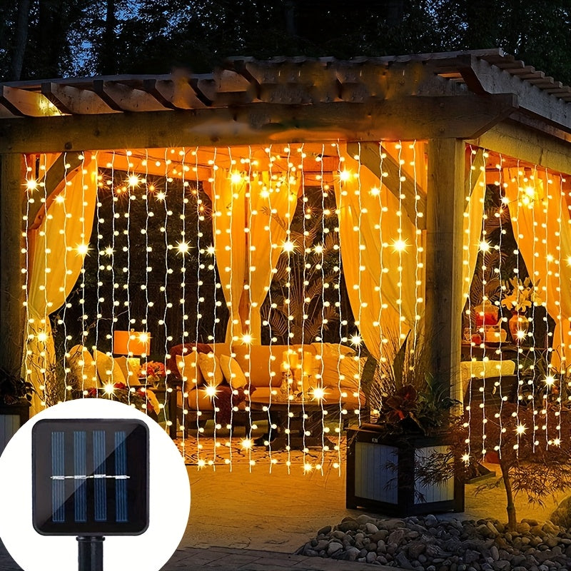 Luces de cuerda solares para cortinas, 8 modos, decoración exterior, boda, fiesta, jardín, coloridas, blancas, blancas cálidas, azules