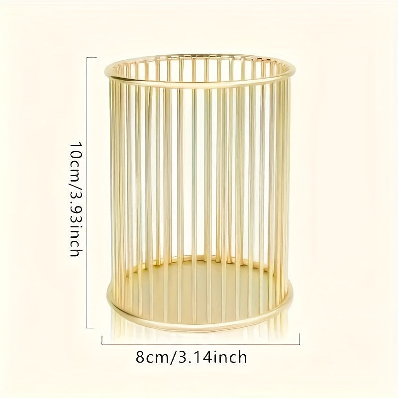 Soportes de bolígrafos de metal para brochas de maquillaje y material de oficina, organizador de escritorio con rayas verticales en oro y oro rosa