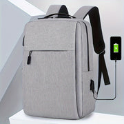 Grey Fabric Laptop Backpack with Zipper Closure and Adjustable Strap for School and Outdoor Use