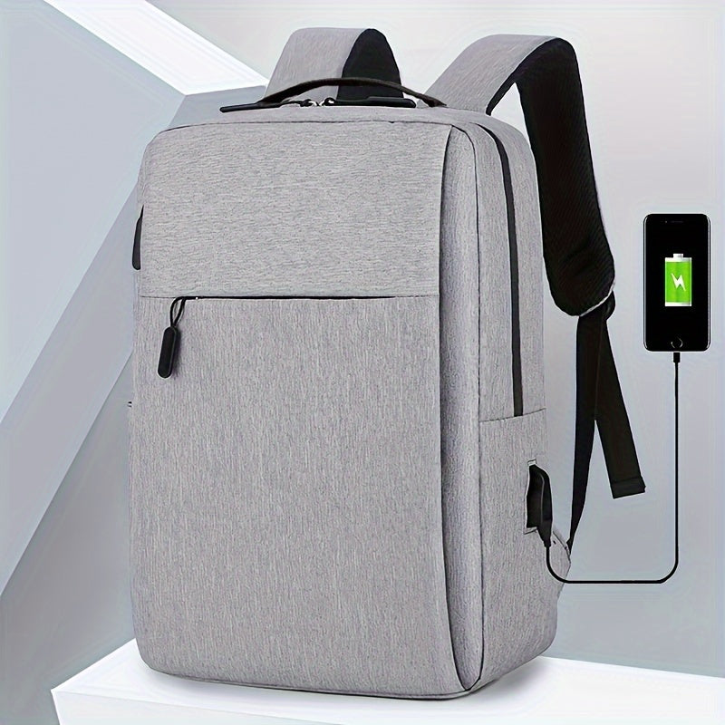 Grey Fabric Laptop Backpack with Zipper Closure and Adjustable Strap for School and Outdoor Use
