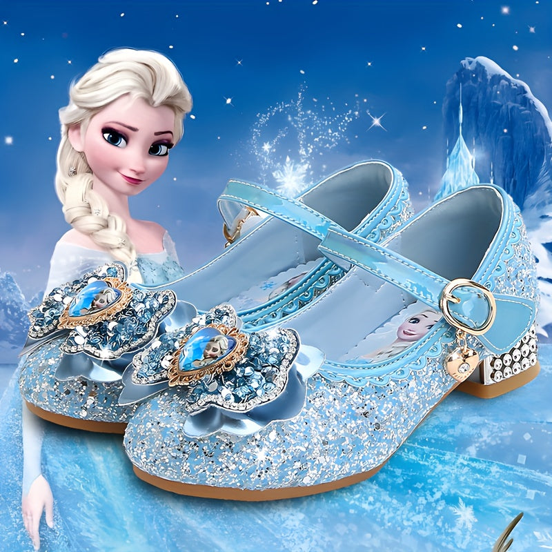 Girls Glittery High Heel Shoes with Pink and Blue Sparkling Embellishments