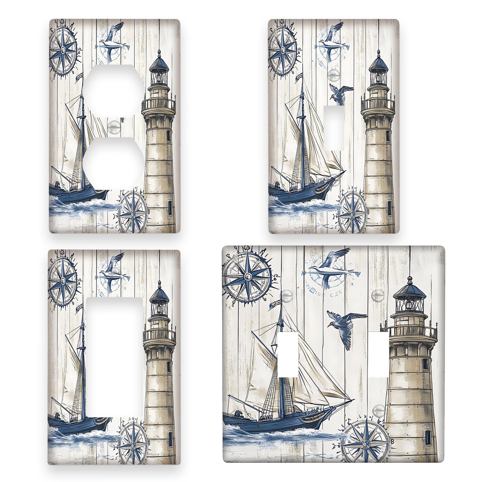 Sailboat Lighthouse Switch Plate Cover for Easy-to-Clean Home Decor 1-Gang or 2-Gang