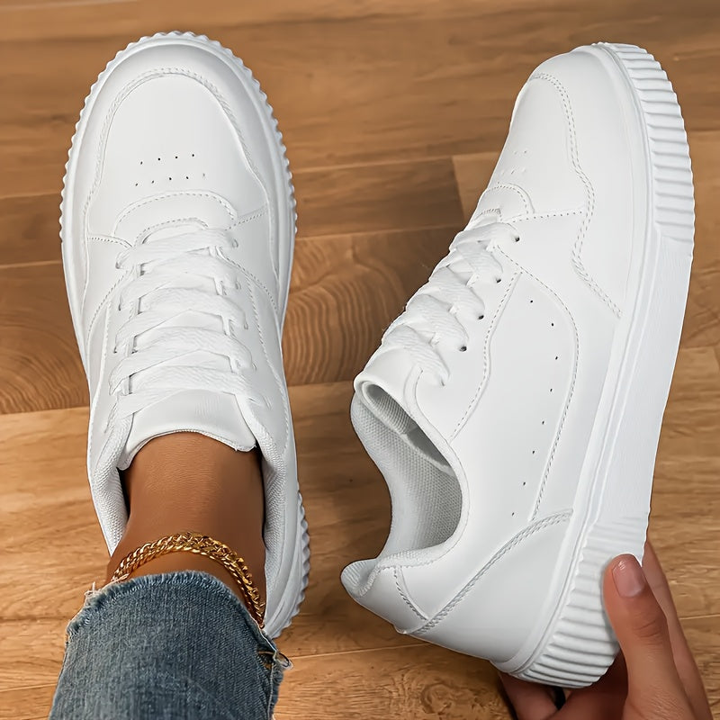Women's White Low-Top Skate Sneakers Non-Slip Casual Shoe