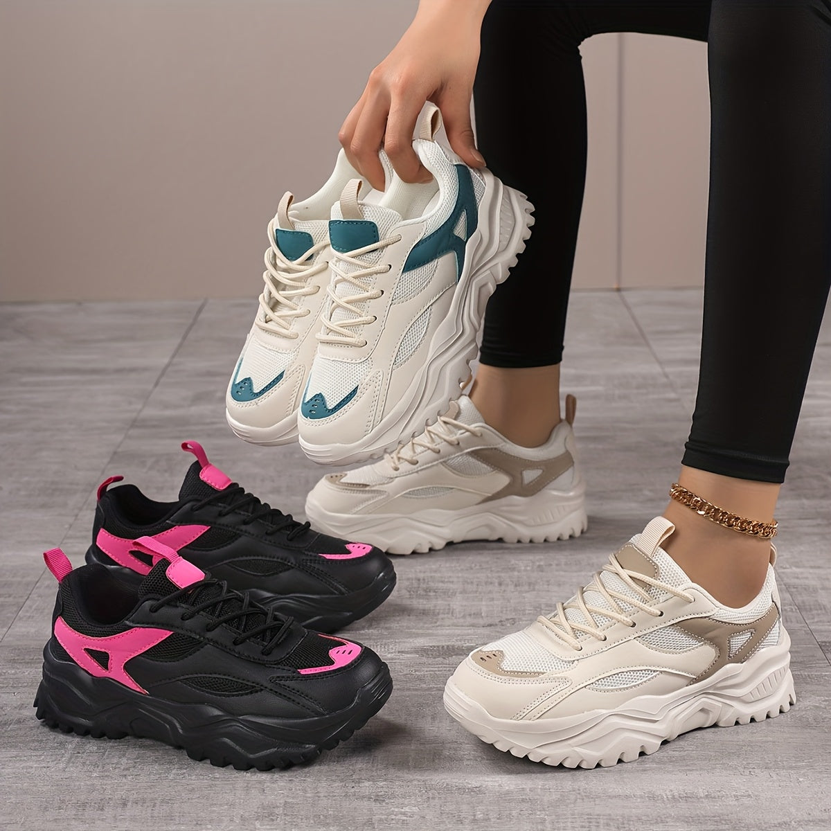 Women's Breathable Mesh Low-Top Sneakers Lightweight Casual Shoes Black White Pink Teal