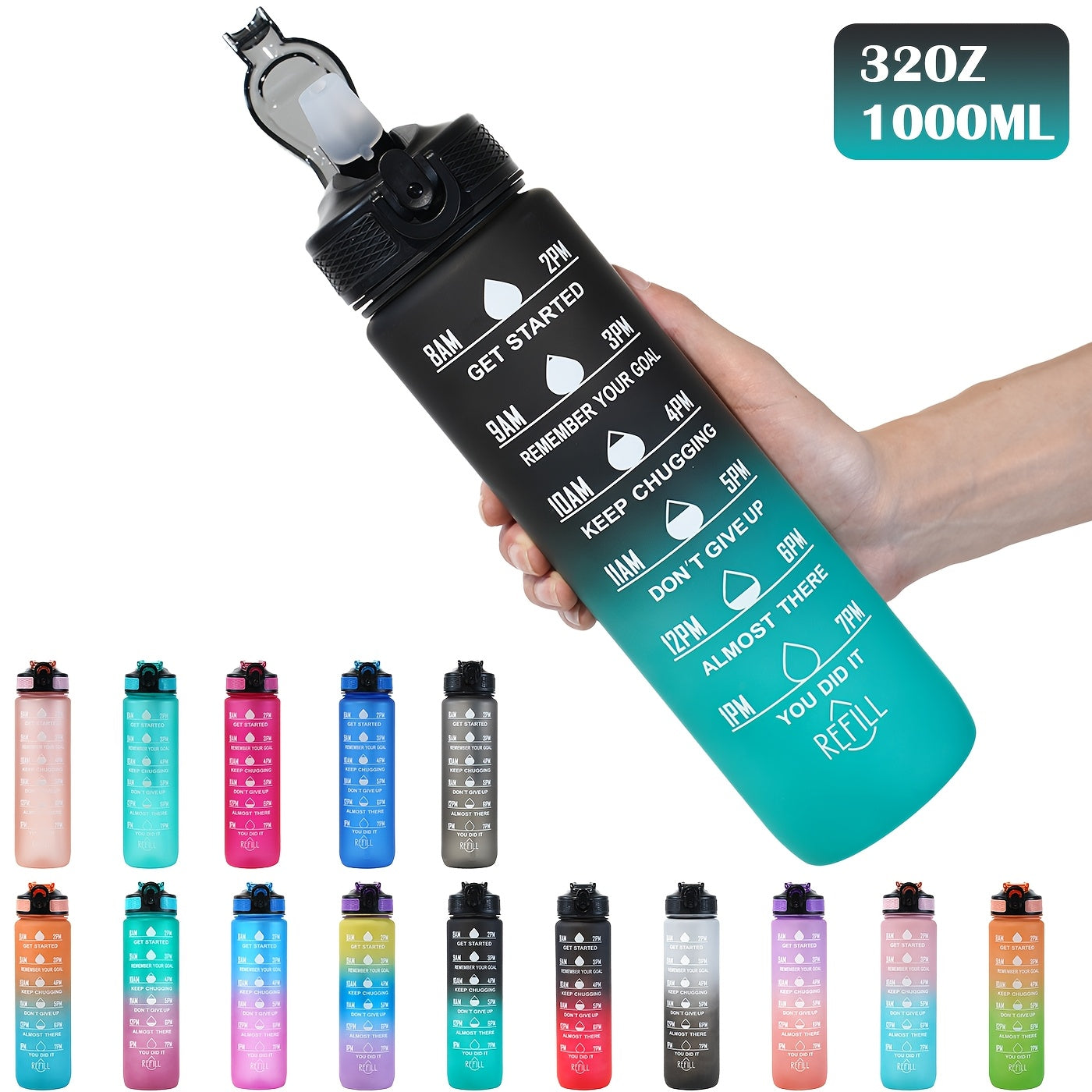 32oz Leak-Proof Gradient Water Bottle with Carry Strap for Hiking and Active Use
