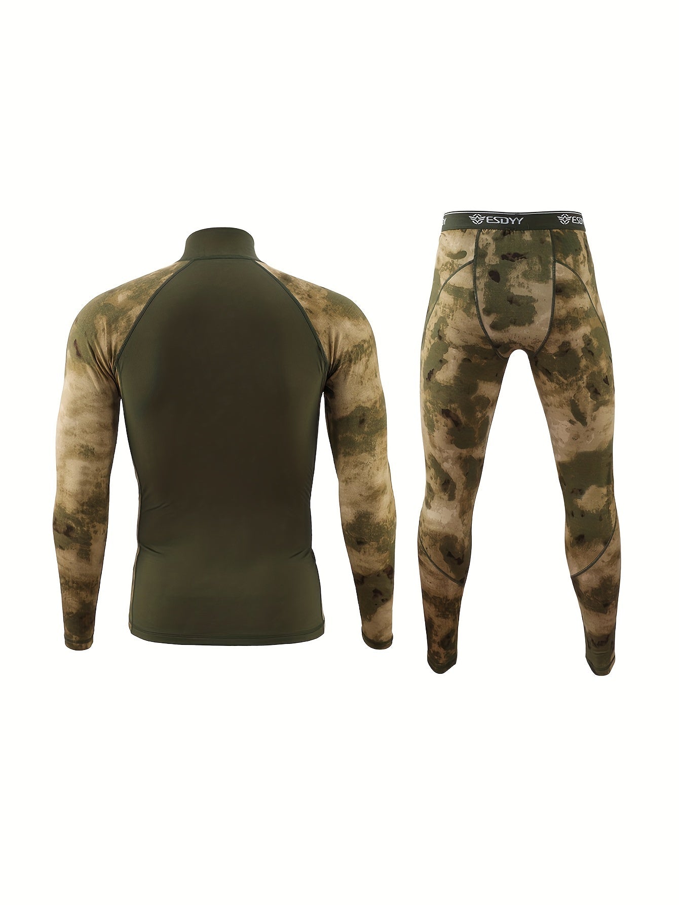 ESDY erkaklar uchun Combat Shirt va Camo Leggings to'plami yuqori cho'ziluvchan tikuv mato bilan zippersi bilan. Tor fit, uzun qo'l, 90% polyester va 10% spandexdan tayyorlangan. Sayohat va ochiq havoda foydalanish uchun ideal.