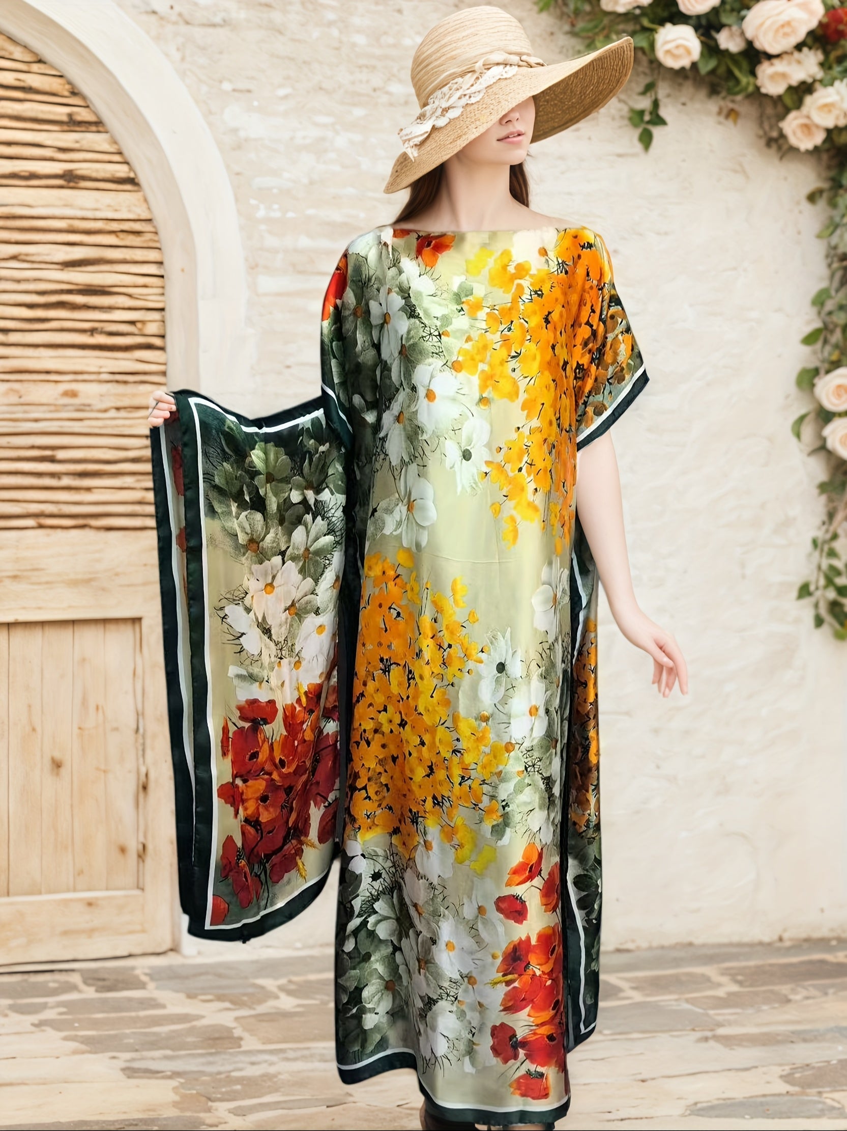 Plus Size Women's Floral Print Maxi Dress Long Sleeve Boho Chic