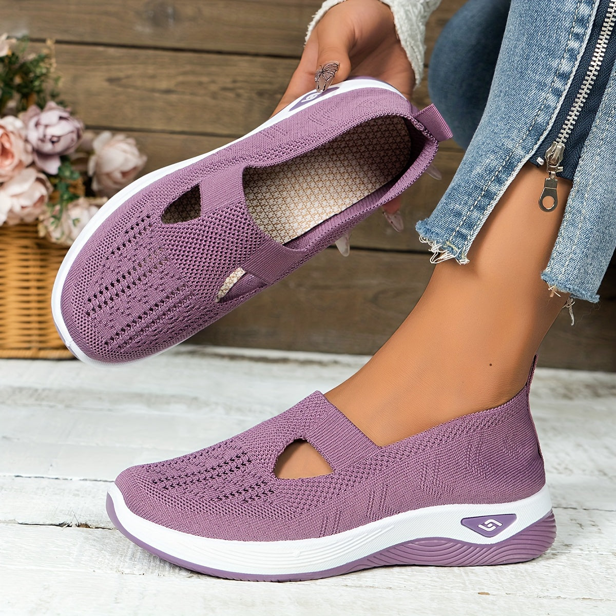 Women's Slip-On Sneakers Breathable Fabric Low Top All-Season Comfort