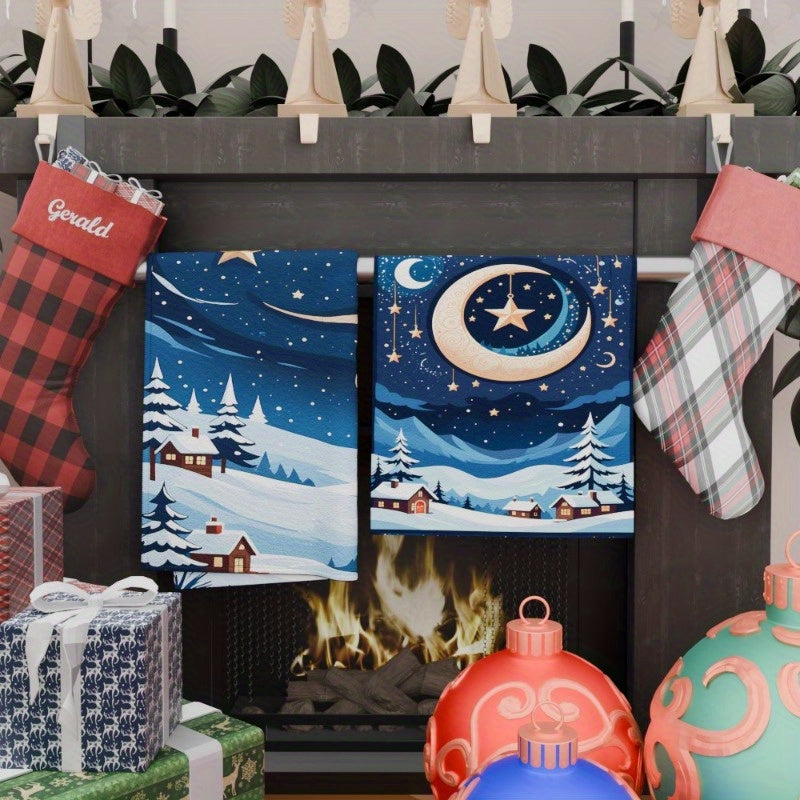 Set of 2 Christmas Kitchen Towels 18x26 Snowflake Holiday Decor Soft