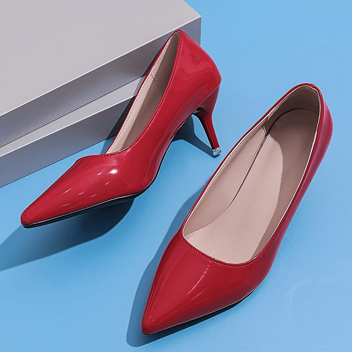 Women's Black Pointed Toe Stiletto Heels 6cm Glossy Dress Shoes