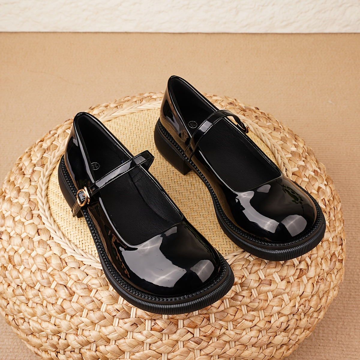 Women Black Mary Jane Loafers Retro Japanese Style Slip-On Round Toe