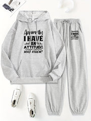 Women's Casual Two-Piece Set Hoodie and Pants Alphabet Print Fall Winter Polyester Regular Fit