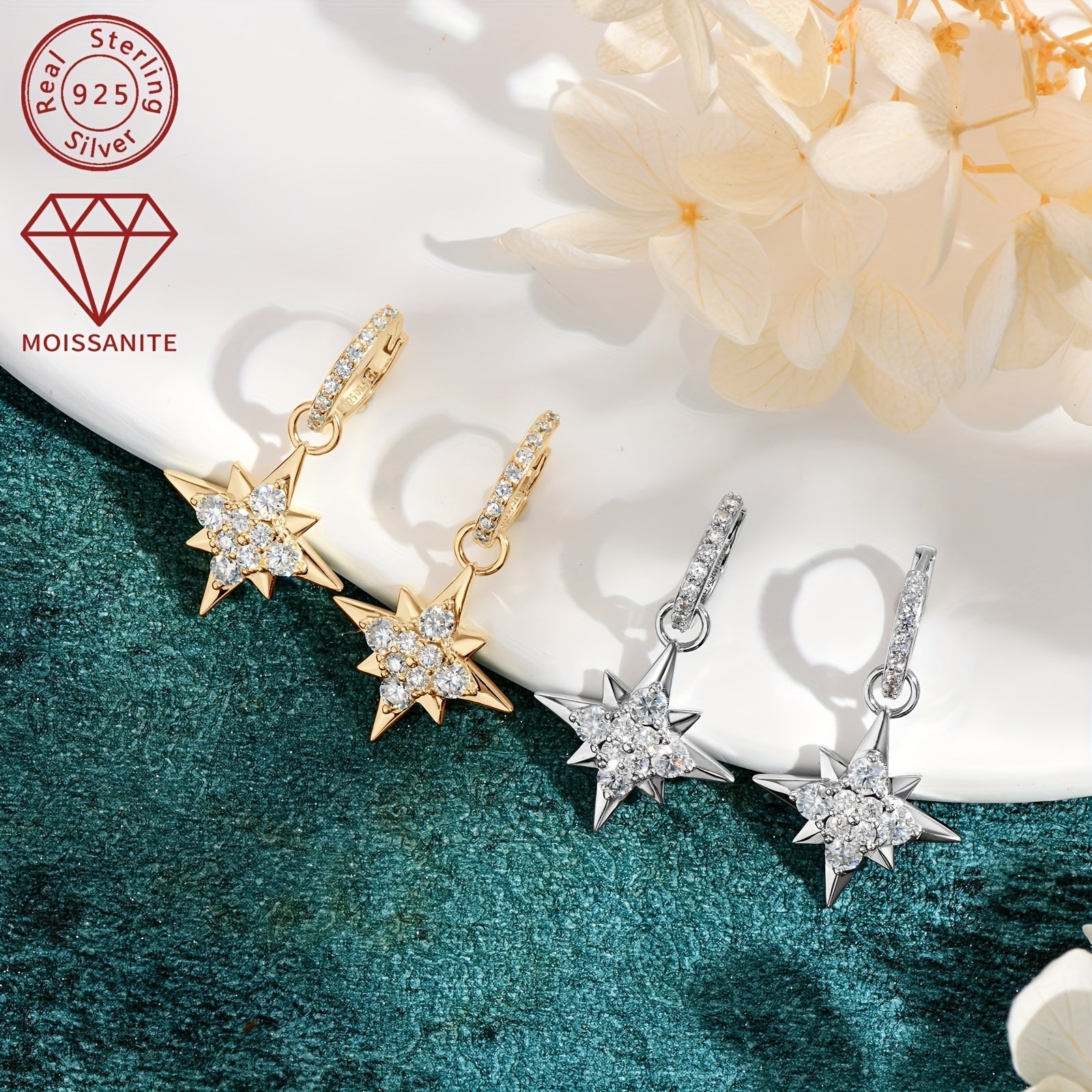 Women's Moissanite Dangle Earrings 3mm 2mm 0.52 Carat 925 Silver Jewelry