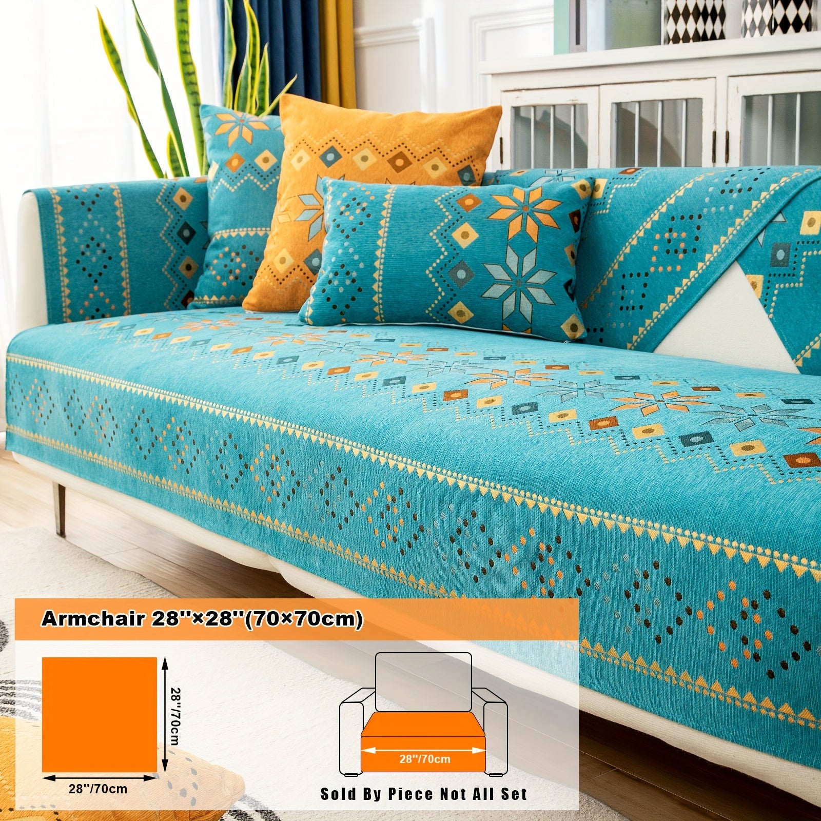 Bohemian Embroidered Sofa Slipcover with Pillowcase and Cushion Covers for Living Room and Bedroom