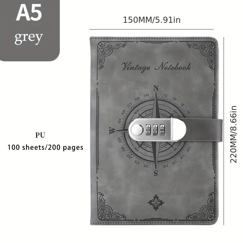 Vintage Style Leather Password Book with Lock and 200 Pages