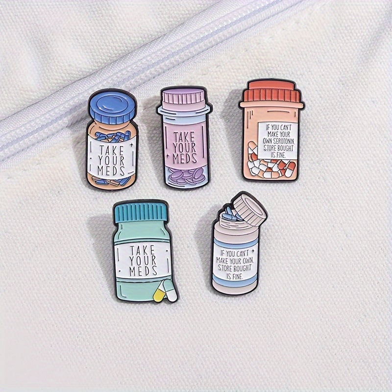 Set of 12 Cartoon Medicine Bottle Brooches Alloy Enamel Jewelry Accessories Gift