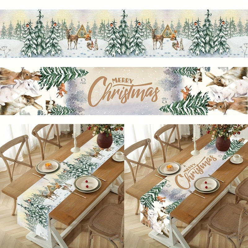 Polyester Table Runner with Snowman Design for Christmas Holiday Decor 180x35cm
