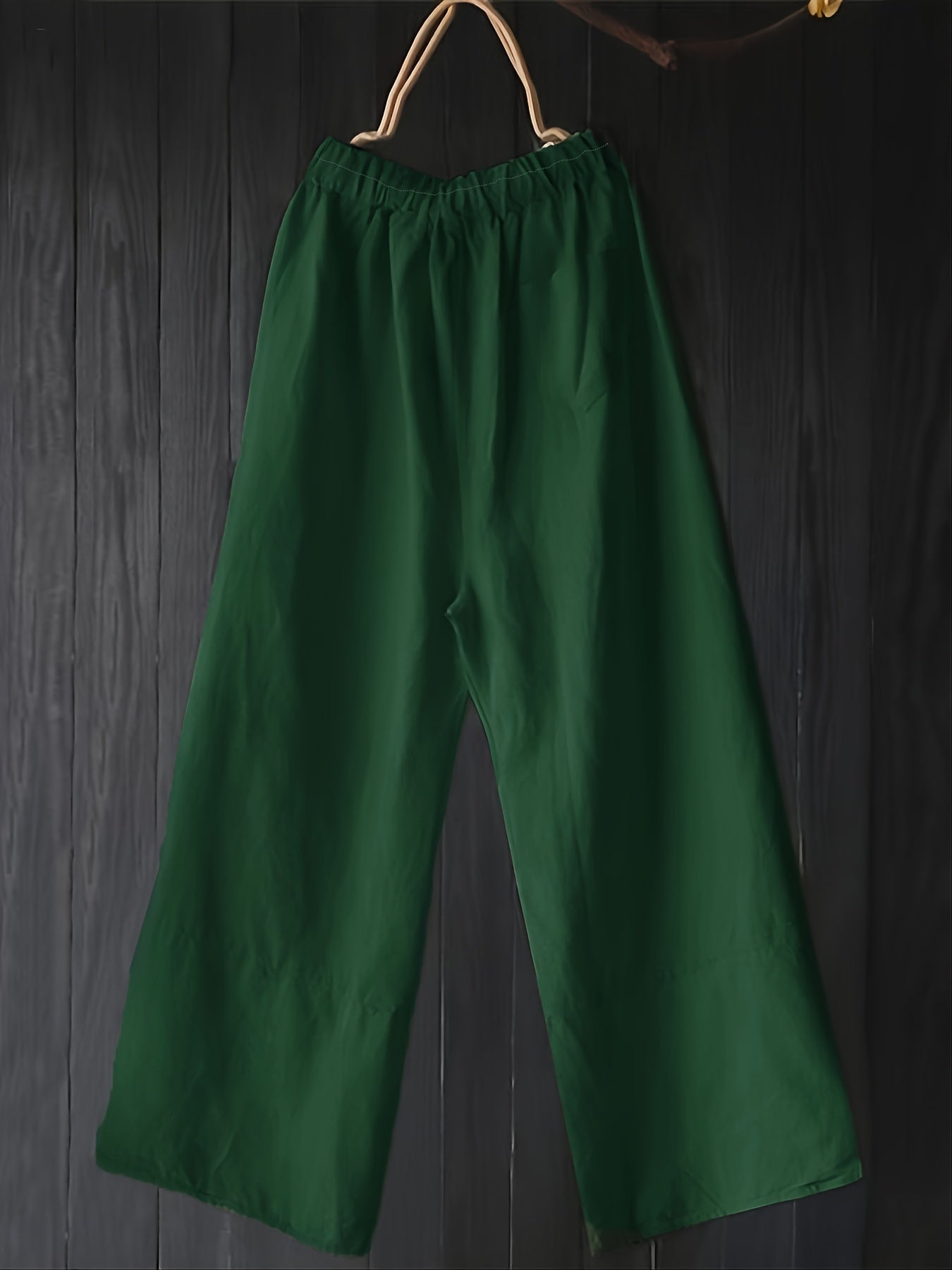 Pantalones de algodón de pierna ancha talla grande con bolsillos y detalles de botón