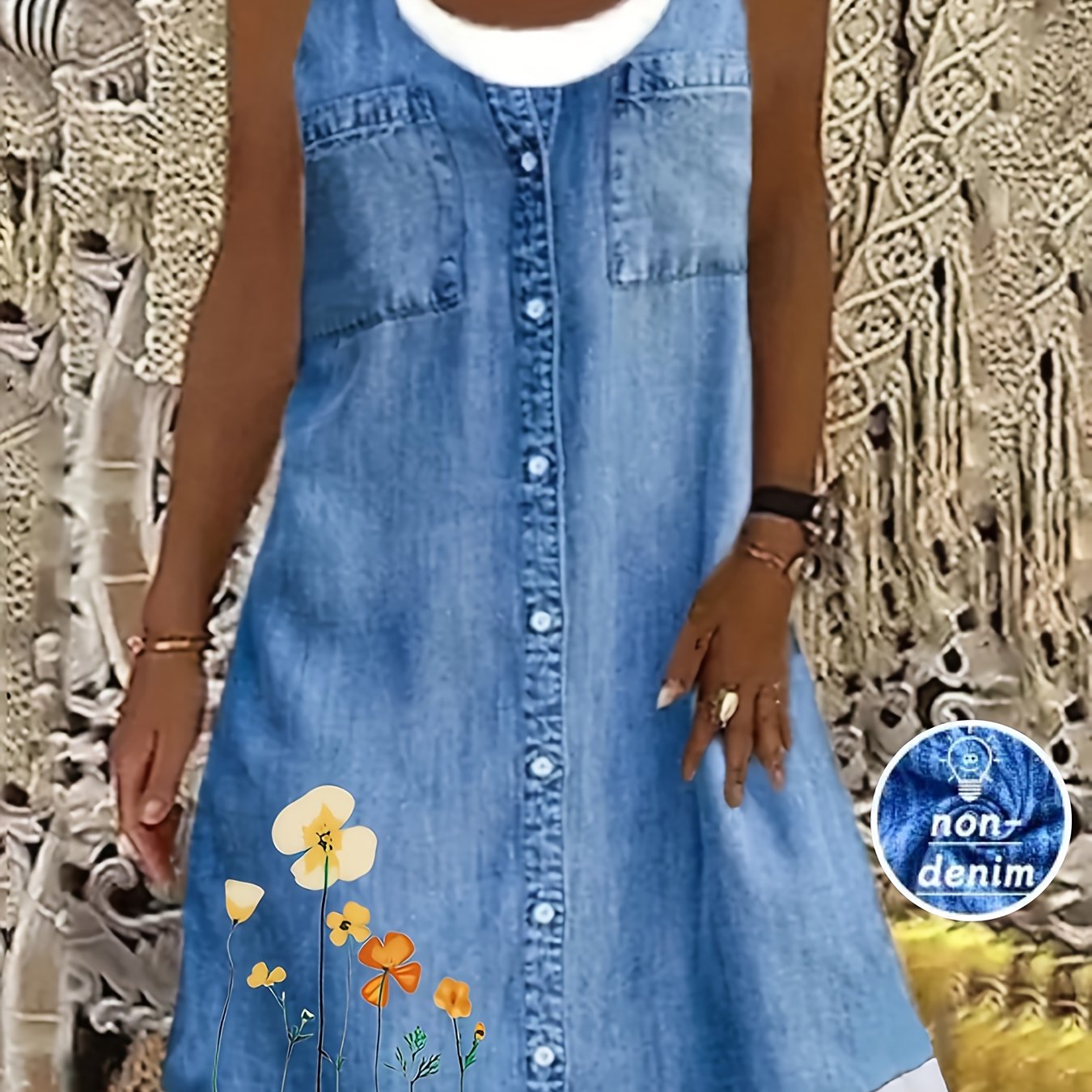 Ayollar uchun plussayz gullar va denim naqshli tank libosi