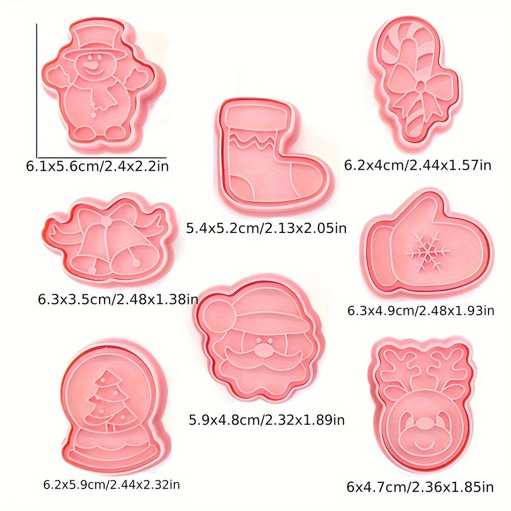 Set of 8 Plastic Christmas Cookie Cutters with Stamps for Holiday Baking