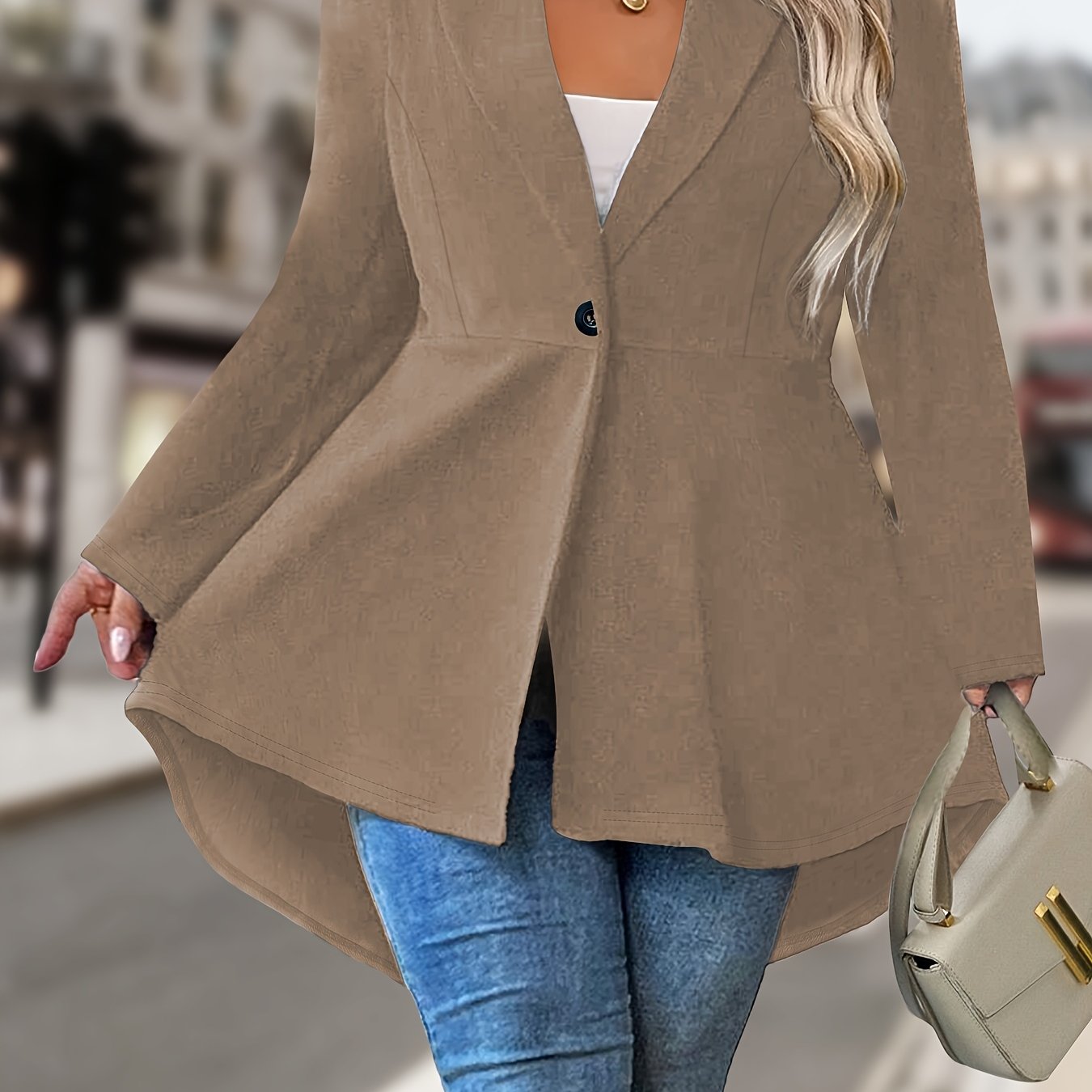 Plus Size Women's Blazer Soft Solid Color Single Button Stylish