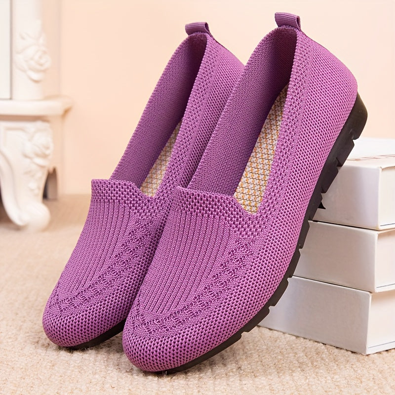 Mocasines slip-on de malla morada para mujer con suela de goma para todas las estaciones
