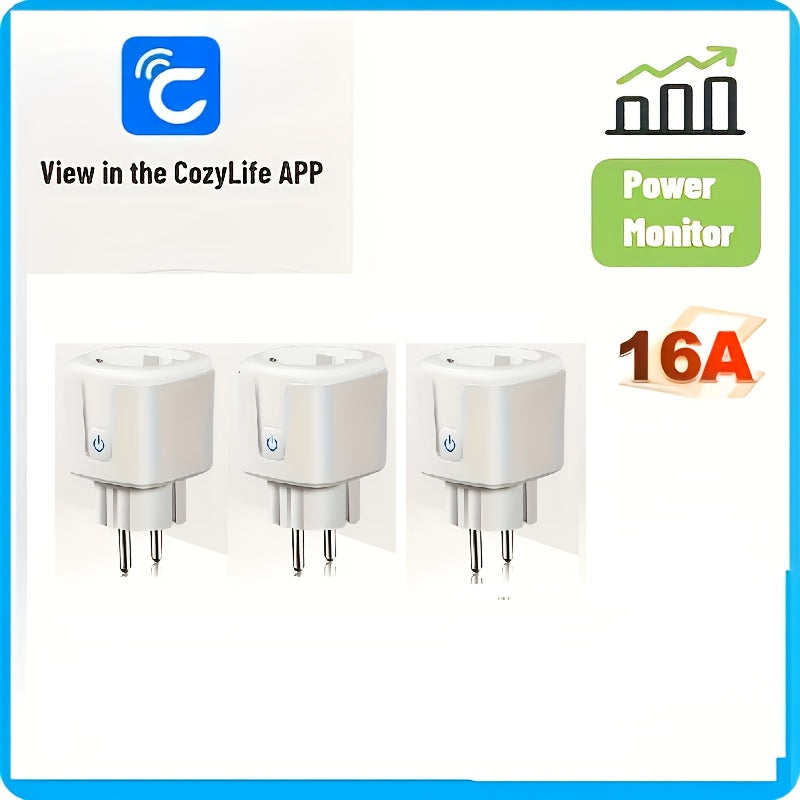 Enchufe inteligente europeo con monitorización de energía, Alexa, Google Assistant, temporizador, control remoto 16A