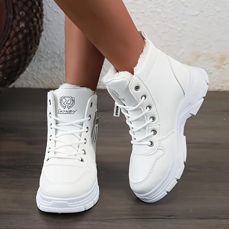 Women's Fleece-Lined Ankle Boots Beige Synthetic Casual Cold Weather